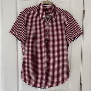 ROBERT GRAHAM checkered shirt button up short sleeves pink black white sz medium